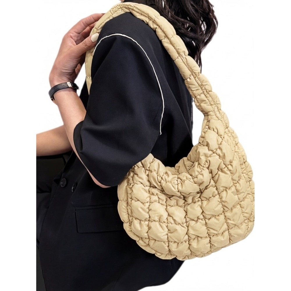 Quilted Puffy Cloud Hobo Bag - Butter Yellow/Tan-‎ Boho Chic Indie